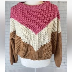 Lumiere Neopolitan pink white & brown knit sweater, woman’s size M Valentine’s